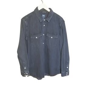 Zara Mens Black Western Pearl Snap Long Sleeve Shirt Size XL